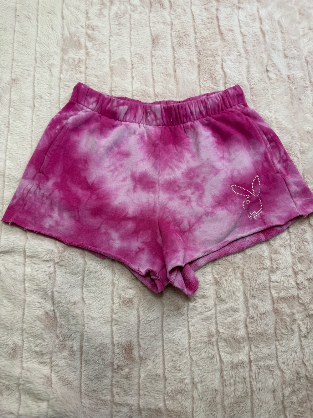 PacSun x Playboy - Y2K Rhinestone Bunny Pink Tie-Dye Lounge Shorts - Size XS